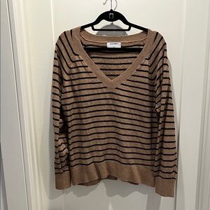 Old Navy Lightweight Tan and Black Striped V-Neck Sweater